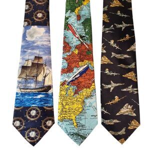 Travel Airplane Globe Ship Jets Tie #45A - Lot of 3 Novelty Neckties NWT Sale!